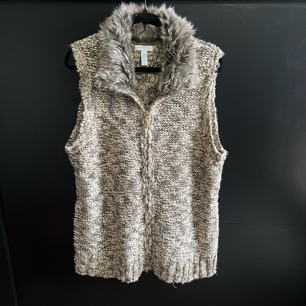Charter Club Knit Vest with Faux Fur Collar